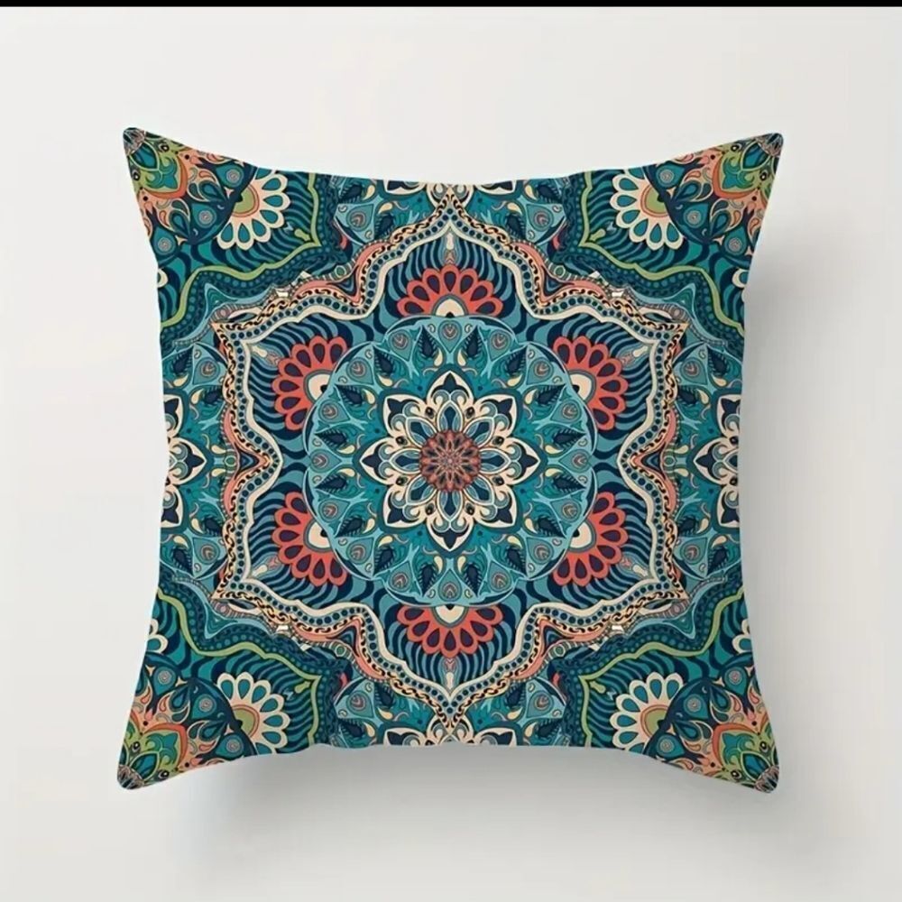 Turquoise Boho Mandala zipper pillowcase